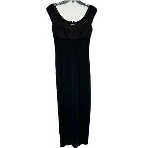 Tadashi Vintage Bodycon Long Evening Formal Dress‎ Black XS Ribbed Y2K 90s